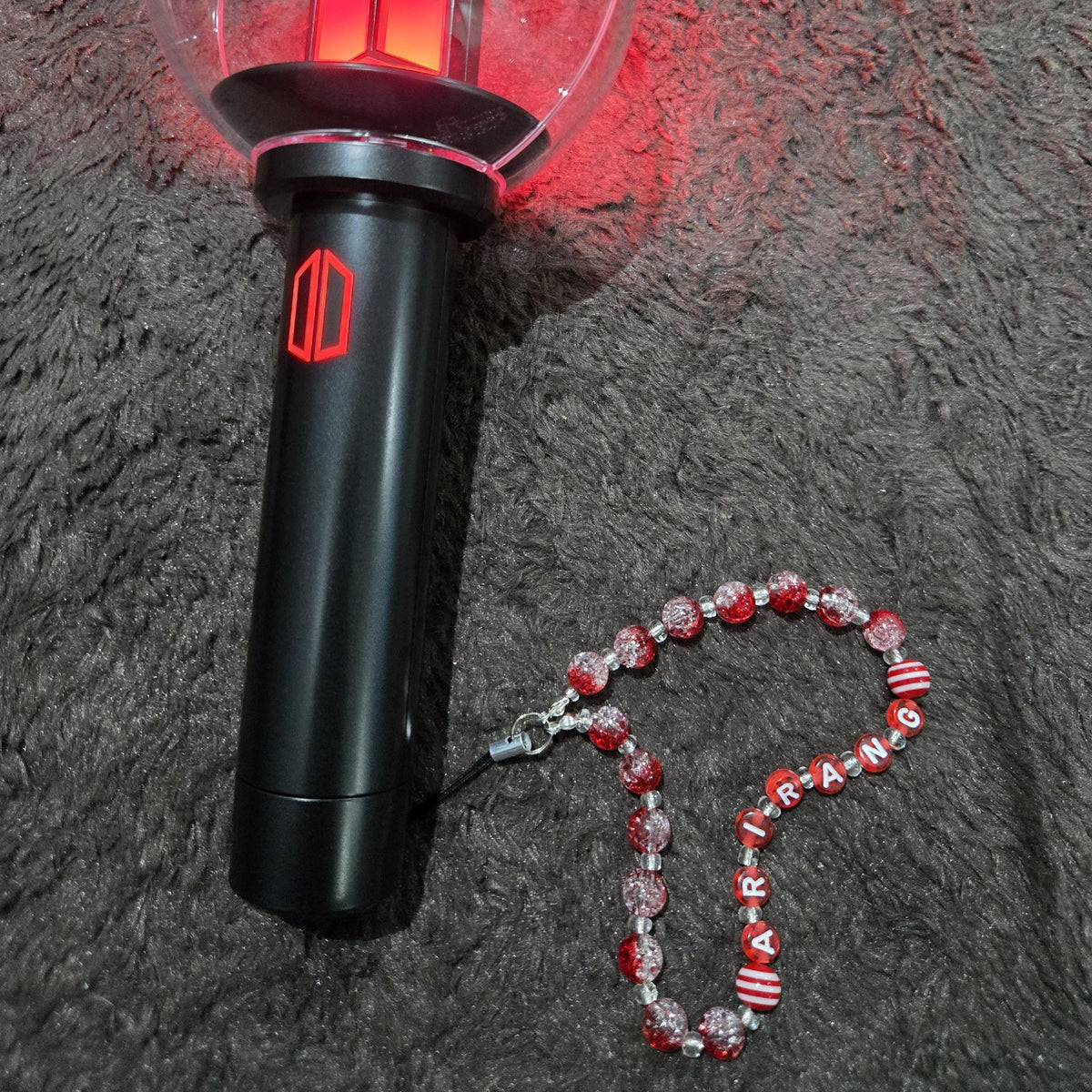 Fan made BTS Arirang lightstick red wrist band charm