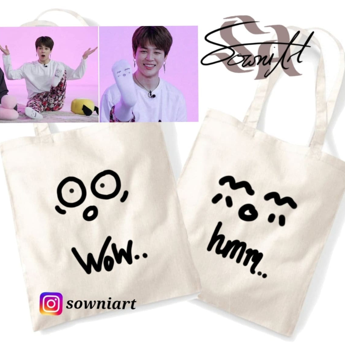 Jimin of BTS 'wow', 'hmm' tote bag